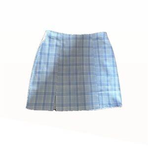blue and white plaid mini skirt